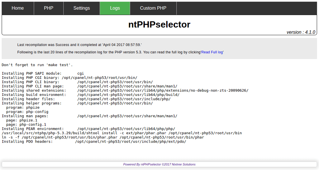 ntPHPselector - Logs